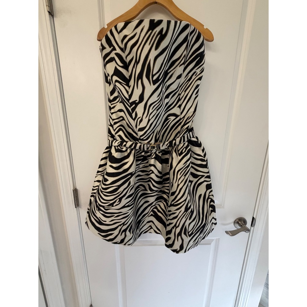 Lilly Pulitzer Zebra Print Strapless Metallic Gold Jacquard Mini Dress Size 6